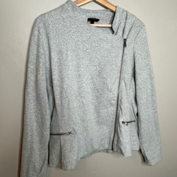 Banana Republic Asymmetrical Grey Long Sleeve Zip Fleece Jacket - Picture 12 of 13
